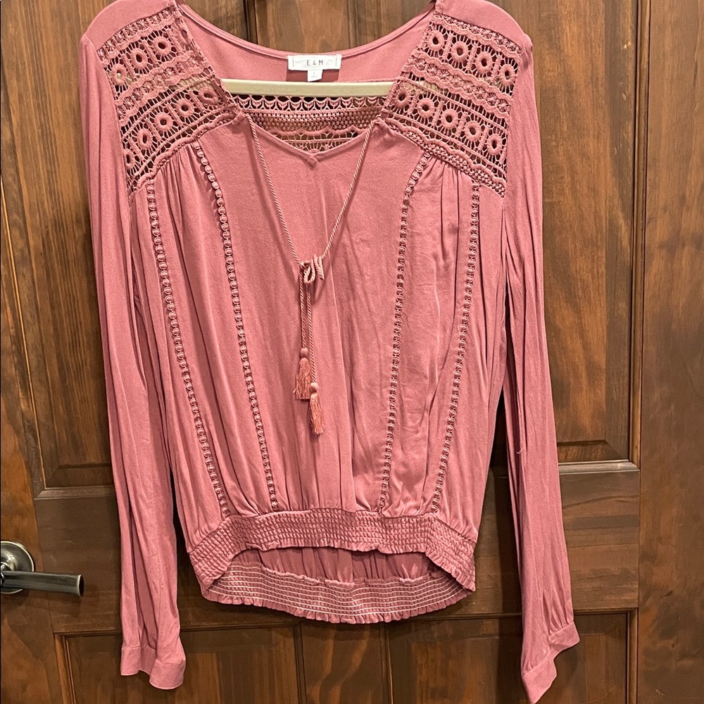 E & M Dusty Pink Crochet Detail Blouse